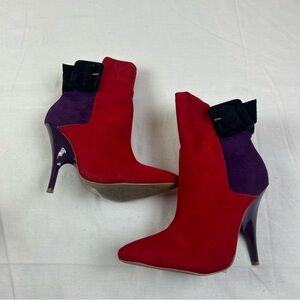 Elegant Red and Purple Heeled Boots